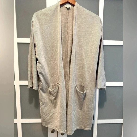 Anthropology Donni‎ Sandwash Ribbed Open Cardigan Grey White Texture Stripe EUC - Picture 8 of 11